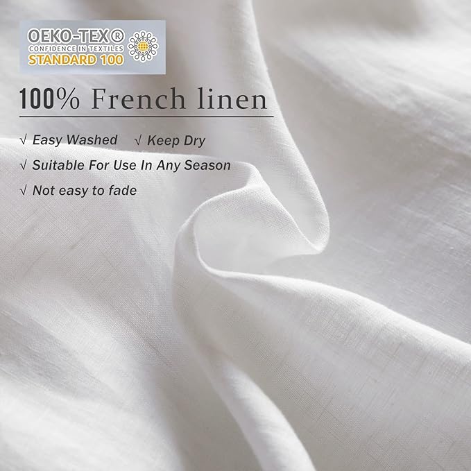 XZ XIFA White Linen Duvet Cover,100% Natural French Flax, Breathable & Durable Textured Bedding, Cooling Duvet Cover Sets 3pcs-1 Duvet Cover and 2 Pillowcases (King Size)