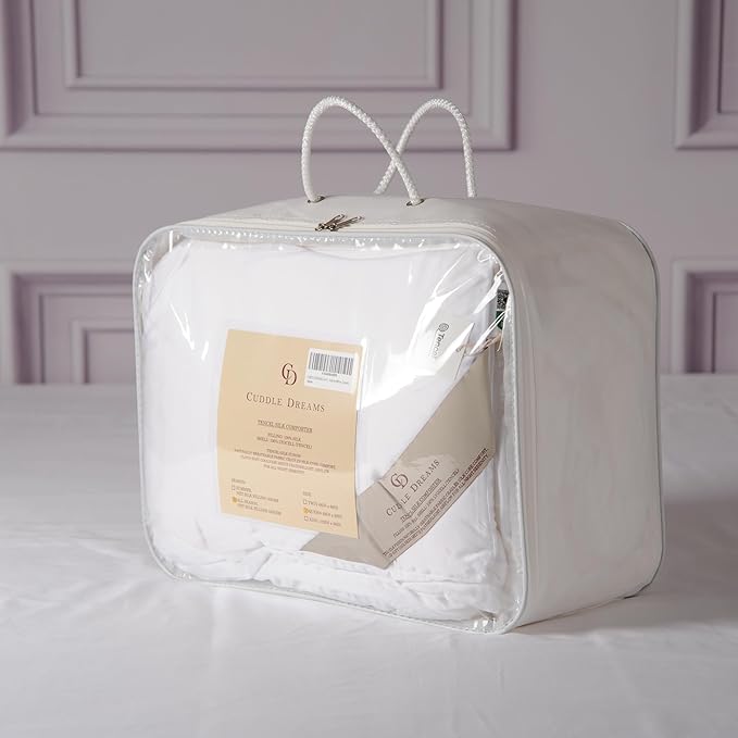 CUDDLE DREAMS Silk Filled Comforter for All Season, Detachable Tencel Duvet Cover for Easy Care, Naturally Breathable (White, King)