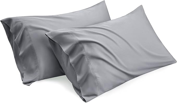 Bedsure Pillow Cases Queen, Cooling Pillow Cases, Rayon Derived from Bamboo Silver Grey Pillowcases Queen Size Set of 2, Soft & Breathable Bedding Pillow Covers with Envelope Closure, 20x30 Inches