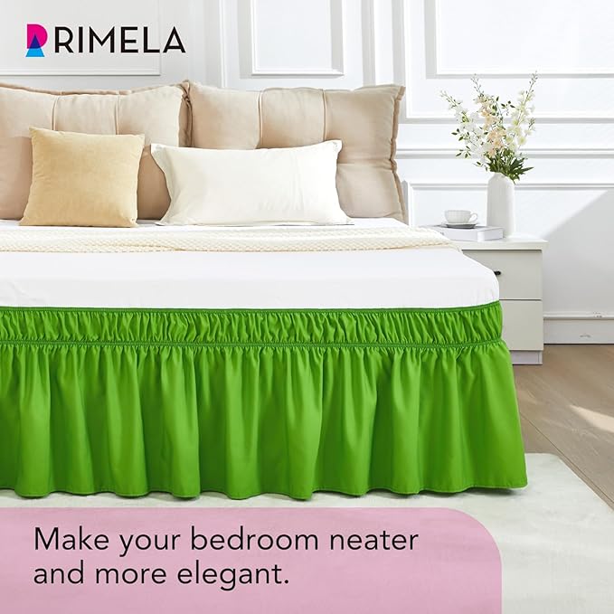 RIMELA Green Bed Skirt King Size 18 Inch Drop, Elastic Bed Skirting for Bed Base and Frame, Bedding Dust Ruffle Easy to Install, Lightweight Wrap Around Adjustable Bedskirt
