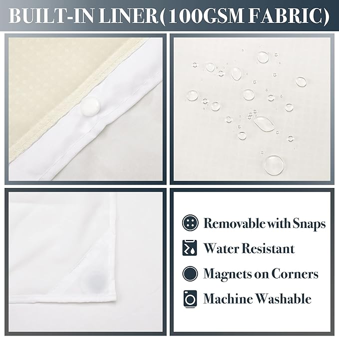N&Y HOME Extra Long Cream Waffle Weave Shower Curtain with Snap-in Fabric Liner & Hooks Set - 71" x 84", Hotel Style & Mesh Top Window, Machine Washable - 71x84 Inches, Cream