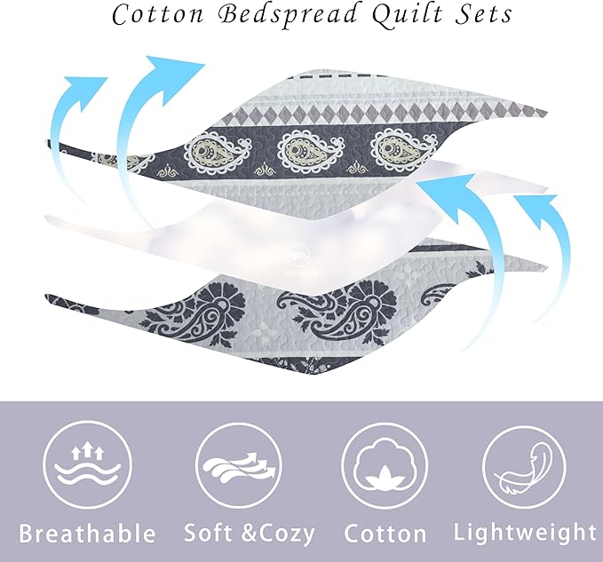 Quilts Queen Size, Cotton Bed Set, Luxury Purple Comforter Set, Reversible Striped Bedding Queen Size, Reversible Lightweight Bedspread All Season 3 Piece