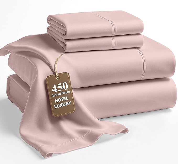 LANE LINEN Full Bed Sheets Set – 450 Thread Count 100% Cotton Cooling Sheets, Soft Sateen Weave, 15” Deep Pocket Fully Elasticized Fitted Sheet, Luxury Hotel Bedding, Sepia Rose