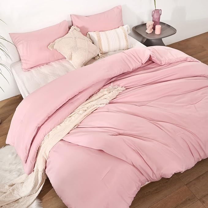 ROSGONIA Pink California King Comforter Set, 3pcs Oversized Boho Lightweight Microfiber Blanket Quilts, Gifts