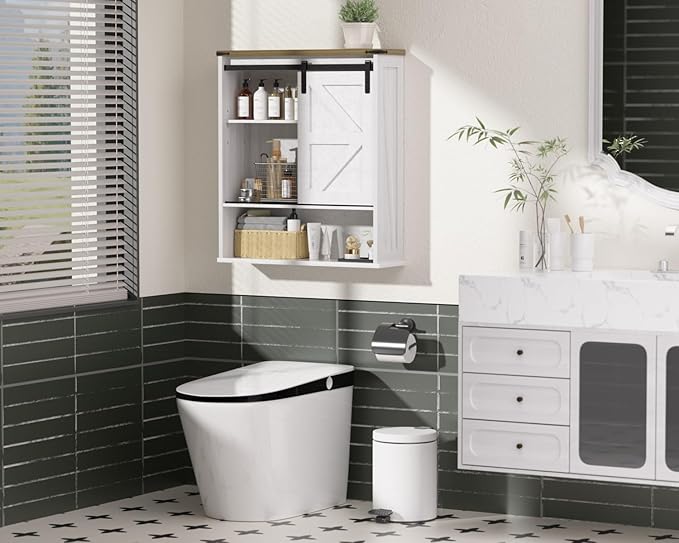 Bathroom Wall Cabinet, Bathroom Storage Cabinet with Doors & Adjustable Shelves, Wall Mounted Medicine Cabinet Over The Toilet, White Cabinet for Laundry Room, Kitchen, Entryway