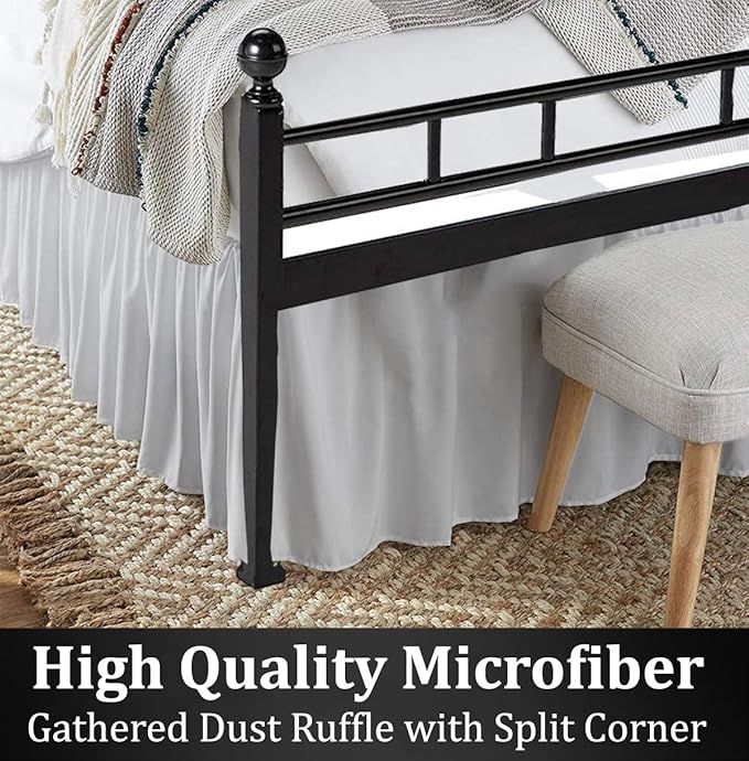 Ruffled Bed Skirt with Split Corners, Light Grey, King 16 Inch Drop Bedskirt, Hotel Quality Brushed Microfiber Wrinkle Free Dust Ruffle Bed Skirt King Size