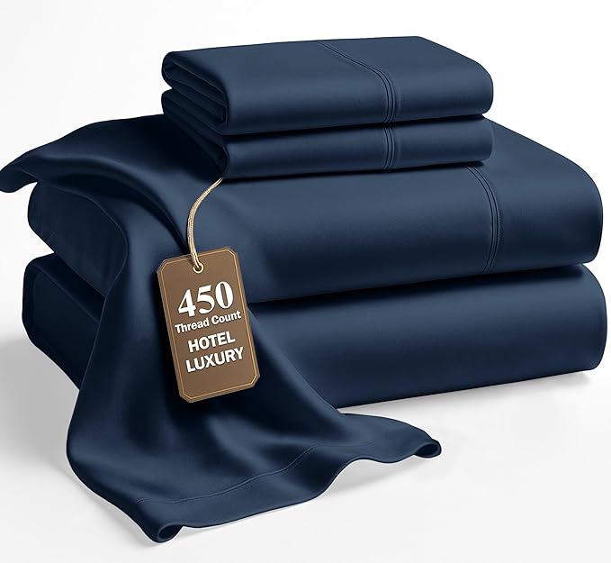LANE LINEN California King Sheet Sets – 450 Thread Count 100% Cotton Sheets, Soft Sateen Weave, 15” Deep Pocket Fully Elasticized Fitted Sheet, Luxury Hotel Bedding & Pillowcases, Estate Blue