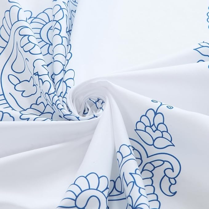 Fabric Shower Curtain, White and Blue Paisley Damask Medallion Print Shower Curtains for Bathroom, 72" W x 72" H