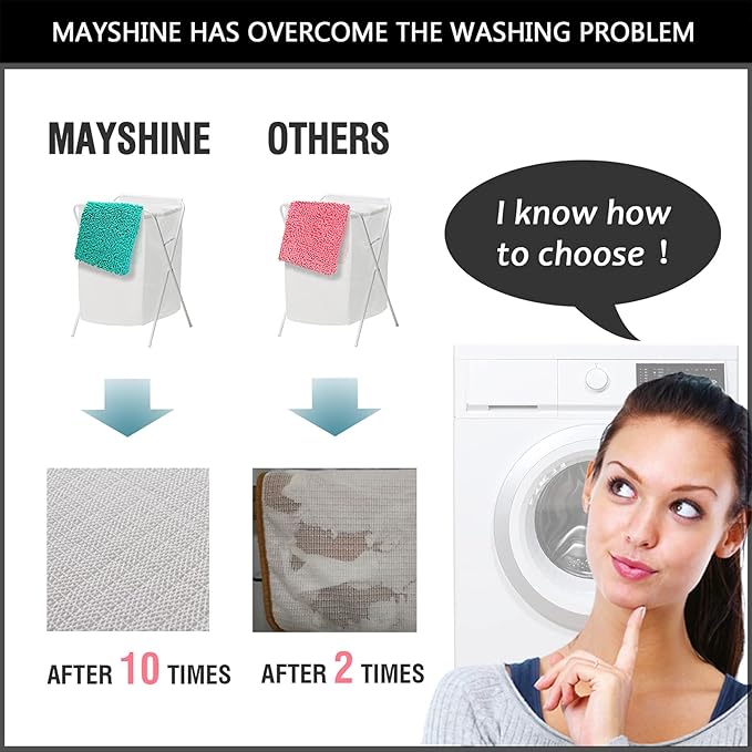 MAYSHINE Plush Shaggy Chenille Bath Mat | Extra Soft, Super Absorbent, Non-Slip Bathroom Rug | Fluffy Microfiber, Area Rug Sets for Bathroom Floor, Kitchen, Living Room | 32"x20" | Beige