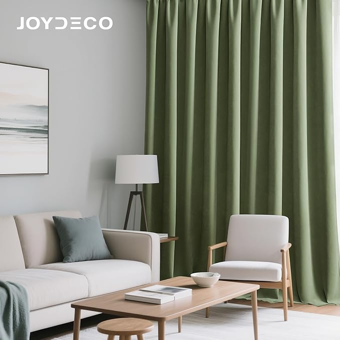 Joydeco Coconut Green Velvet Curtains 108 Inches 2 Panels, Luxury Thermal Insulated Soft Green Curtains for Bedroom & Living Room, Room Darkening Velvet Drapes, Rod Pocket (52W x 108L)
