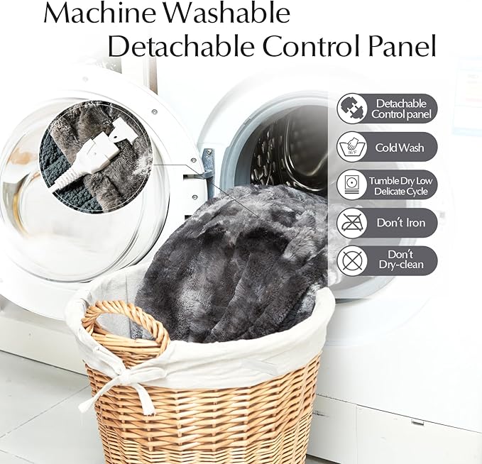 Heated Blanket Faux Fur & Sherpa Twin Size, Safe Electric Blanket ETL & FCC Certified, Soft Warm 6 Heating Levels & 10 Hours Auto-Off, Machine Washable, 62"x84" Dark Grey