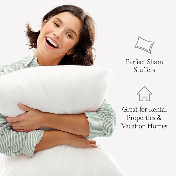 DOWNLITE 4-Pack Set of Hotel Style Hypoallergenic Down Alternative Bed Pillows – Standard/Queen Jumbo Size, 20” x 28” – Soft/Medium Density, for Stomach & Back Sleepers – Machine Washable