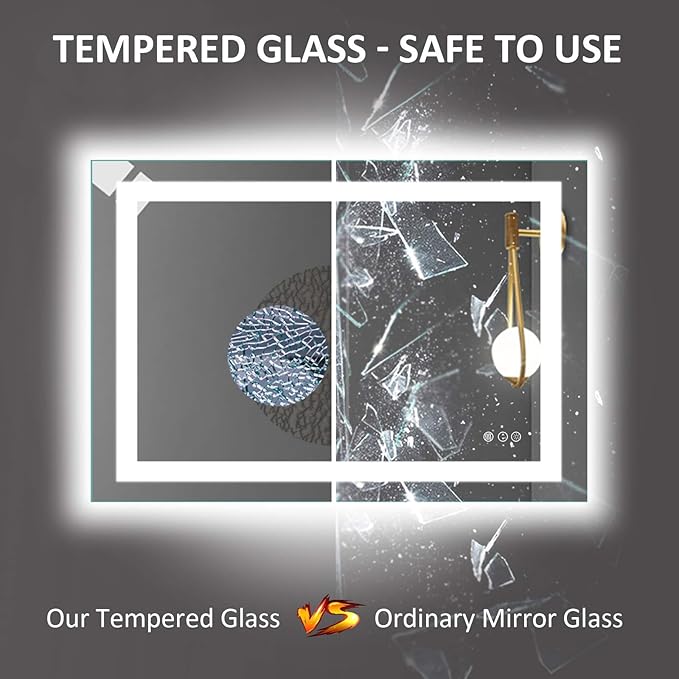 Amorho LED Bathroom Mirror 48"x 32" with Front and Backlight, Stepless Dimmable Wall Mirrors with Anti-Fog, Shatter-Proof, Memory, 3 Colors, Double LED Vanity Mirror