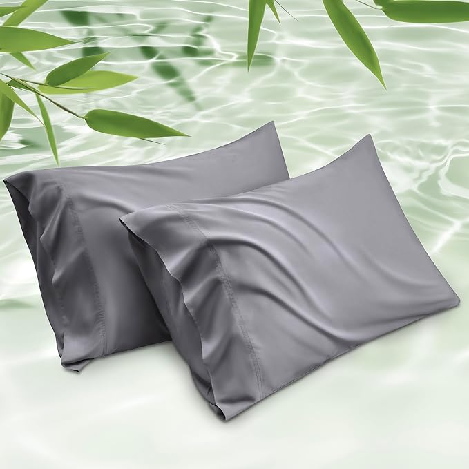 Bedsure Pillow Cases Standard Size, Cooling Pillow Cases, Rayon Derived from Bamboo Dark Grey Pillowcases Standard Set of 2, Breathable & Soft Bedding Pillow Cover with Envelope Closure, 20x26 Inches