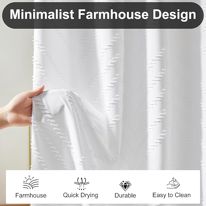 Stall Shower Curtain 36x72 White Fabric Shower Curtain Stall Size Cloth Shower Curtains Tufted Chevron Striped Textured Modern Farmhouse Minimalist for Bathroom Decor