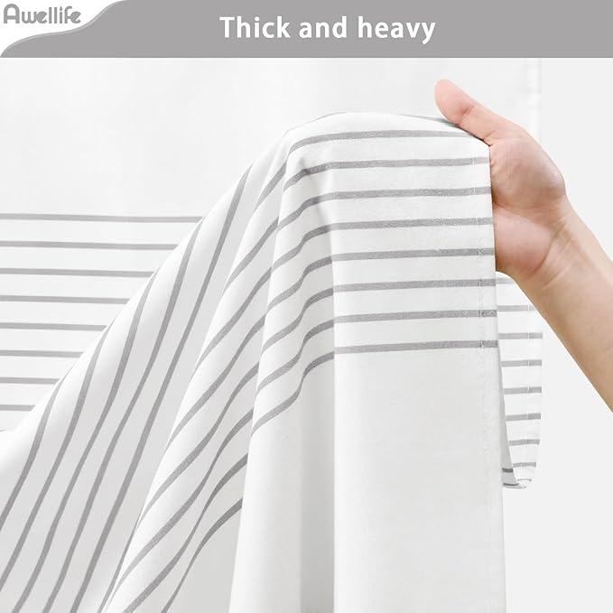 Awellife Boho Grey Shower Curtain for Bathroom Stripe Tassel Shower Curtain 54 X 72 Inches Farmhouse Cotton