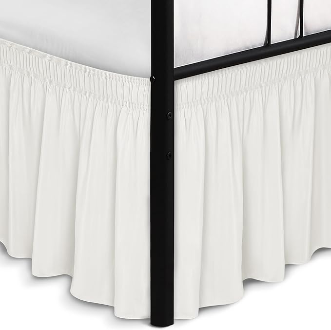 Biscaynebay Wrap Around Bed Skirts with Split Corners for Full Beds 15" Drop, Ivory Adjustable Elastic Dust Ruffles Easy Fit Wrinkle Resistant Silky Luxurious Fabric Machine Washable
