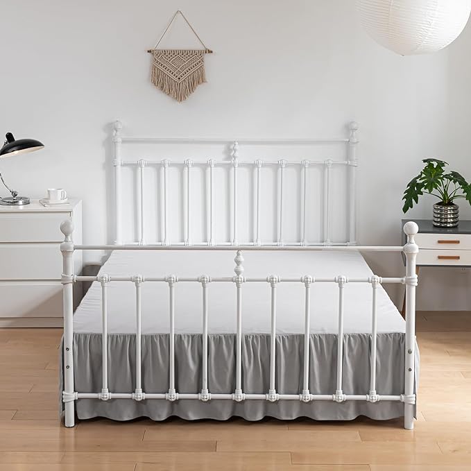 Bed Skirt Full Size Ruffled Bed Skirts with Split Corners, 12 Inch Drop Dust Ruffle Bed Skirt with Platform, Light Gray