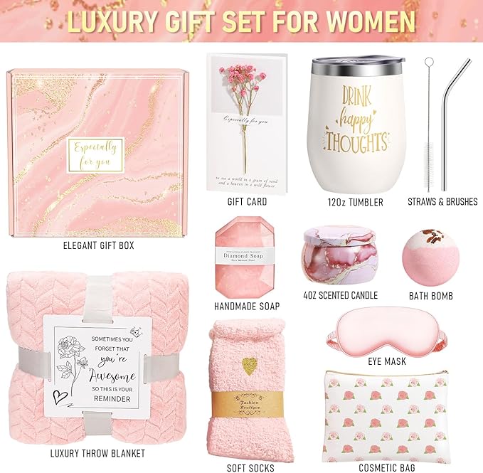 Happy Birthday Gifts for Women Self Care Gift, Relaxing Care Package Spa Gift Basket, Valentines Day, Mothers Day, Christmas, Birthday Gifts for Women Mom Her Friend Sister Wife