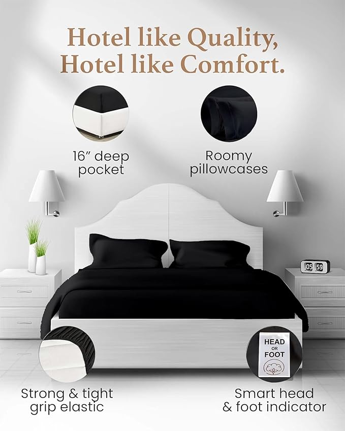 Good Sleep Bedding Twin Sheets - 100% Egyptian Cotton Twin Sheet Set, 3Pc, 1000 TC, Sateen Weave, Hotel Quality Sheets Twin Size Bed Set, Soft, 16" Deep Pocket Twin Sheets - Black Twin Bedsheets