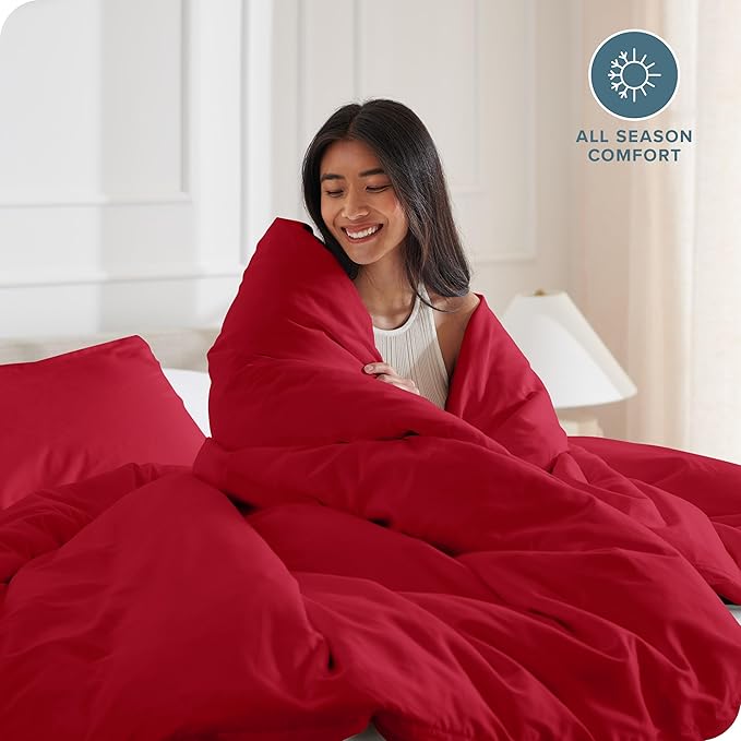 Bare Home Bedding Duvet Cover Queen Size - Premium 1800 Super Soft Collection - Lightweight, Cooling Duvet Cover - Soft Breathable Bedding (Queen, Red)