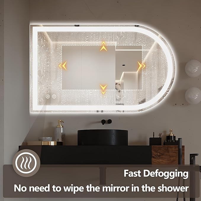 Niccy Arched LED Bathroom Mirror, 40x24 Arch Wall Mounted Frameless Bathroom Mirror for Vanity, Smart Lighted Frontlit Mirrors with Memory Function for Bathroom Bedroom Beauty Hair Salon