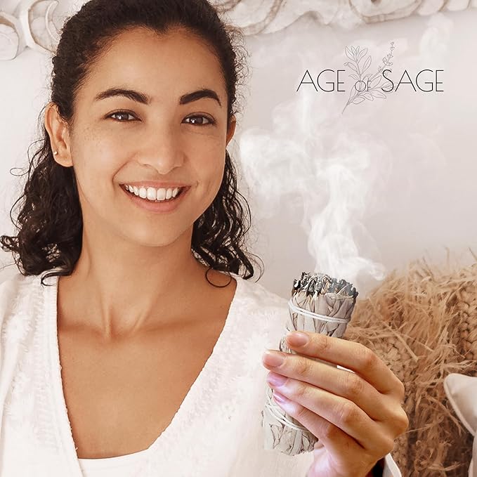 White Sage Smudge Sticks 4" Long - Stress Relief Dried Sage Incense Sticks - Burning Sage Sticks Bundle for Cleansing House Negative Energy - Hand Wrapped White Sage Incense Sticks - 6pk
