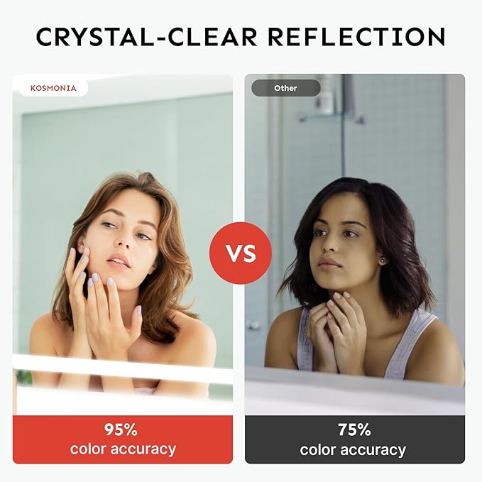 36x72'' LED Bathroom Mirror with Light, Frameless, Dimmable Front & Backlit, Anti-Fog, Distortion Free, Light Memory, Tempered and Shatter-Proof Wall Mounted Vanity Silver Coating Mirror