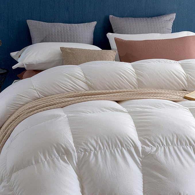 Royoliving Premium Feathers Down Duvet Insert Comforter California King Size All Season Medium Warmth White 100% Cotton Cover with Corner Tabs (108x98, 67 oz)