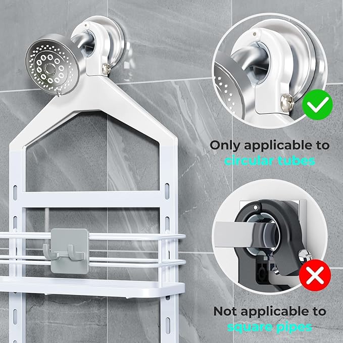 ODesign 3 Tier Height-Adjustable Shower Caddy Hanging Anti-Swing-Over The Shower Head Caddy-Storage Organizer Bathroom Shelves Basket - White