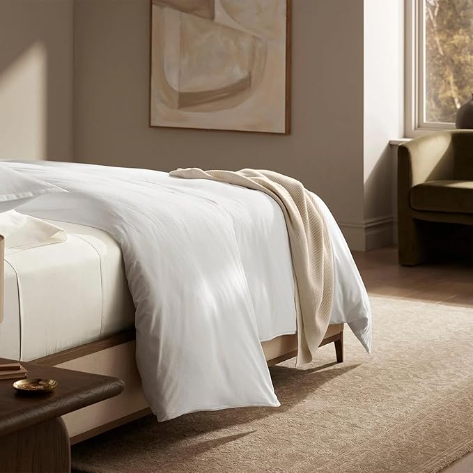 BOLL & BRANCH Flannel Duvet Set - Full/Queen, White - Luxury 100% Organic Cotton - 1 Duvet Cover, 2 Shams - Velvety Soft, Warm & Breathable Weave