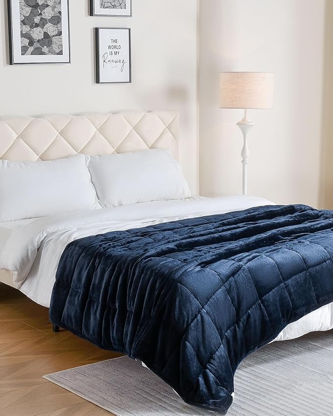 Uttermara Sherpa Fleece Weighted Blanket 15 lbs for Adult, Unicolor Ultra-Soft Fleece and Sherpa, Dual Sided Cozy Plush Blanket for Sofa Bed, 60 x 80 inches, Navy Blue