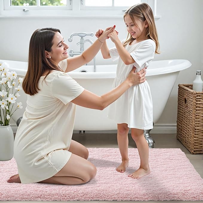 Bathroom Runner Rug 24x59 Pink Non Slip Fluffy Long Bath Mat for Bathroom Floor Washable Plush Luxury Bath Rug for Tub Absorbent Shower Sink Mat Bedside Rug