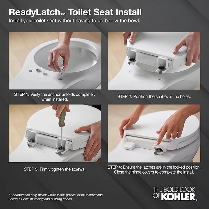 KOHLER 57777-GCF-0 Cymbal ReadyLatch Quiet-Close Soft Close Toilet Seat Elongated, Flexible CoreFlex Material, Wider Toilet Seat Surface, Home Essentials, White with Ice Grey Core Center