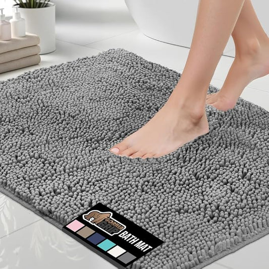 GORILLA GRIP Bath Rug Mat 36x24, Thick Soft Absorbent Chenille, Quick Dry Microfiber Mats, Rubber Backing Washable Shower Floor Rugs, Bathmat Runner, US Designed Bathroom Home Decor Accessories Grey