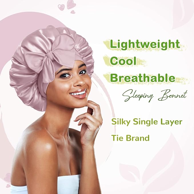 BONNET QUEEN Silk Bonnet Satin Bonnet Hair Bonnet Silk Hair Wrap for Sleeping Night Cap Sleep Bonnet for Women Girls Grey Rose Gold