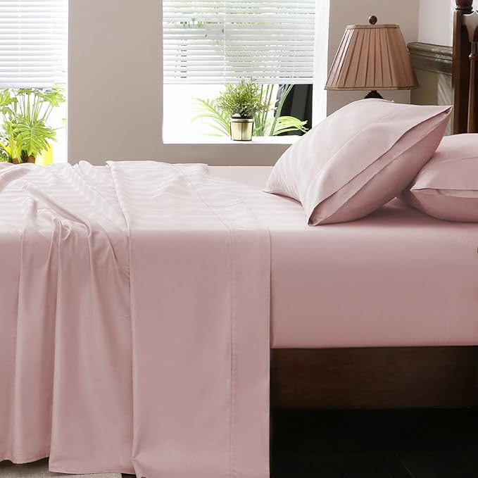 Extra Deep Pocket California King Sheets 18-24 Inch 1000 Thread Count 100% Egyptian Cotton Sateen Weave Soft Breathable 4 Pieces（California King,Light Pink）