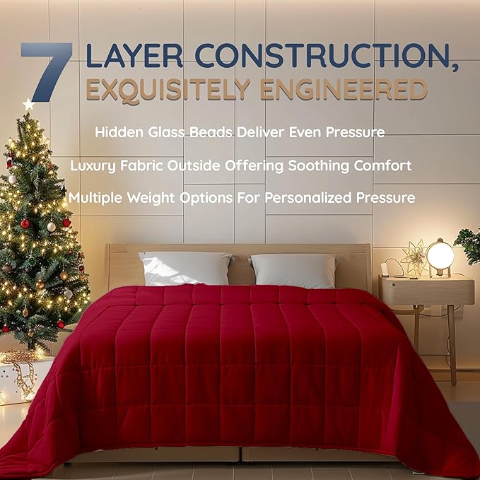 HomeSmart Products Weighted Blanket Queen Size 40lbs - Breathable, Hypoallergenic Soft Fabric, Extra Heavy Blanket Red Burdundy