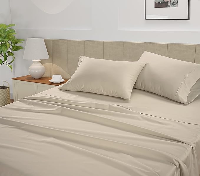 LANE LINEN 100% Cotton Twin Sheets – 450 Thread Count Sateen Sheets, Naturally Cooling & Soft, 15” Deep Pocket Fully Elasticized Fitted Sheet, Hotel Quality Bedding, Machine Washable, Ivory