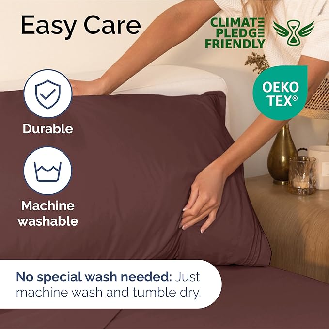 Split King Size 5 Piece Sheet Set - Extra Soft, Breathable & Cooling Sheets - Hotel Luxury Bed Sheets for Women & Men - Deep Pockets, Easy-Fit & Wrinkle-Free Sheets - Dark Russet Oeko-Tex Bed Sheets