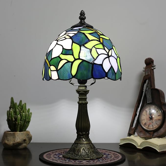 Tiffany Table lamp,Suitable for Bedroom nightstands and Living Rooms. This Colored Glass Table lamp is 8 inches in Size, Ideal for Home Office Reading desks.
