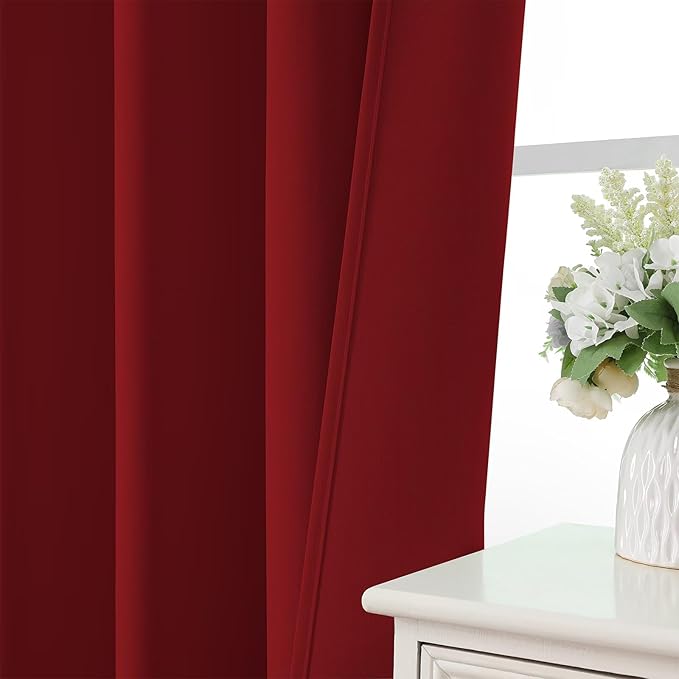 CUCRAF Red Blackout Curtains 45 inch Length 2 Panels Set, Rod Pocket Room Darkening Drapes for Bedroom Living Room, Insulated Thermal Light Blocking Window Curtain (W52 x L45 Inch)