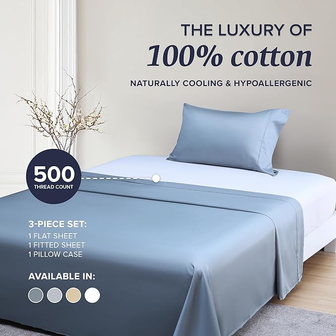 Beckham Hotel Collection Twin XL Sheet Set 100% Cotton, 500TC Luxury Sateen Bedding, 16” Deep Pocket, Moisture-Wicking, 3-Piece, Dark Gray