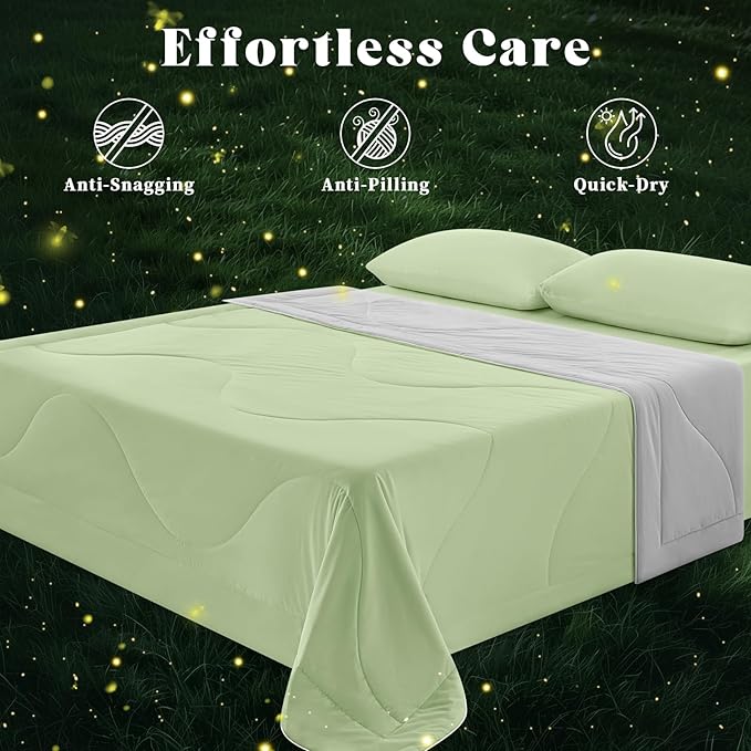 Cooling Comforter Queen Size, Double-Sided Cooling Blanket for Hot Sleepers & Night Sweats, Arc-Chill Q-Max > 0.4 Breathable Ice Blanket, Lightweight Cold Comforter (80''x90'', Light Green)