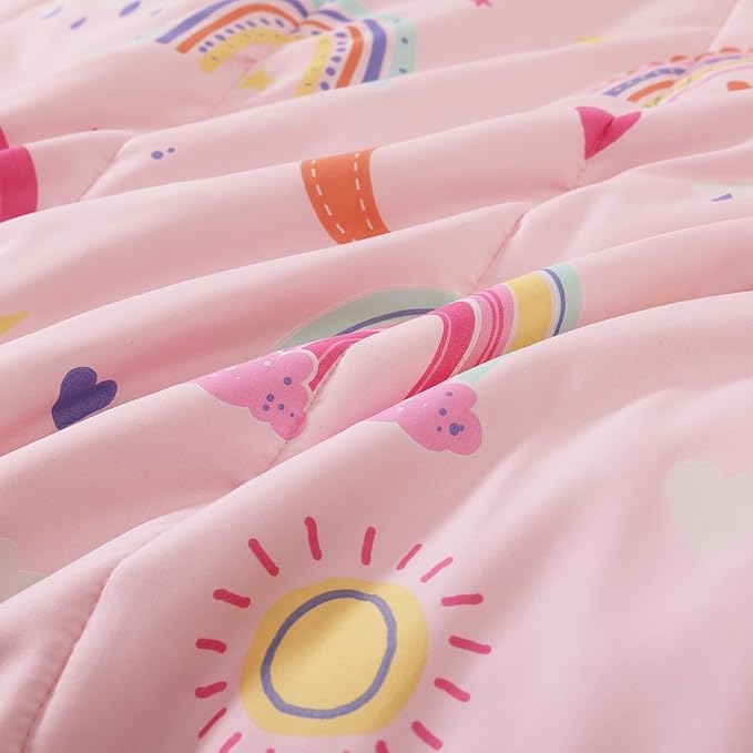 Twin Comforter Set for Girls-3 Pieces Pink Rainbow Glow in The Dark Twin Bedding Sets for Kids,1 Comforter,1 Sham and 1 Decor Pillow