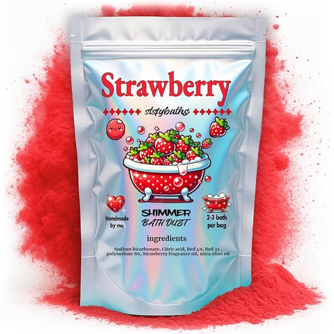 Red Shimmer Bath Bomb in A Bag - Handmade Strawberry Scented Bath Bombs for Women, Kids and Men - Bulk Bathbomb Fizzies Perfect for Boys and Girls All Ages (Small, Red)