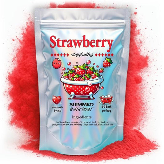 Red Shimmer Bath Bomb in A Bag - Handmade Strawberry Scented Bath Bombs for Women, Kids and Men - Bulk Bathbomb Fizzies Perfect for Boys and Girls All Ages (Small, Red)