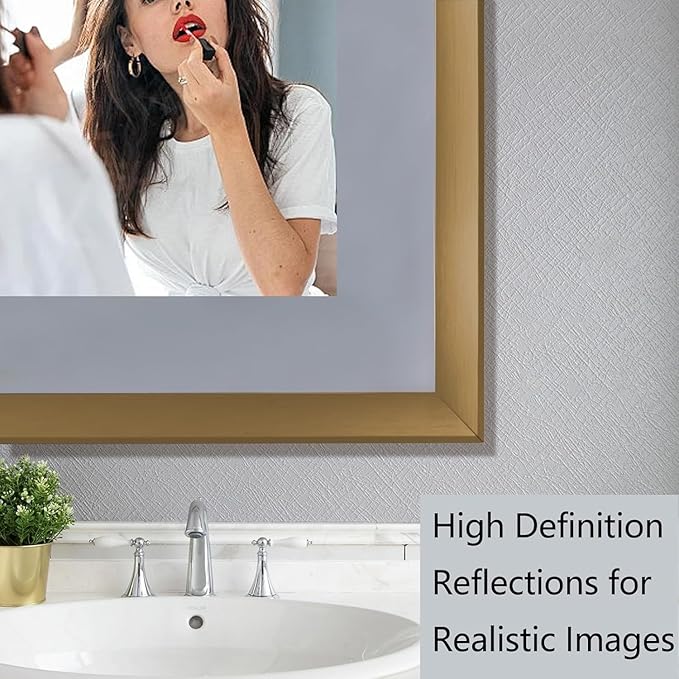 24 x 36 Gold Bathroom LED Mirror – Frontlit & Backlit Vanity Mirror with Antifog & Shatter Proof Tempered Glass, Aluminium Frame Bathroom Mirror, Comes with 3 Colour Lights Option (Gold, 24 * 36)