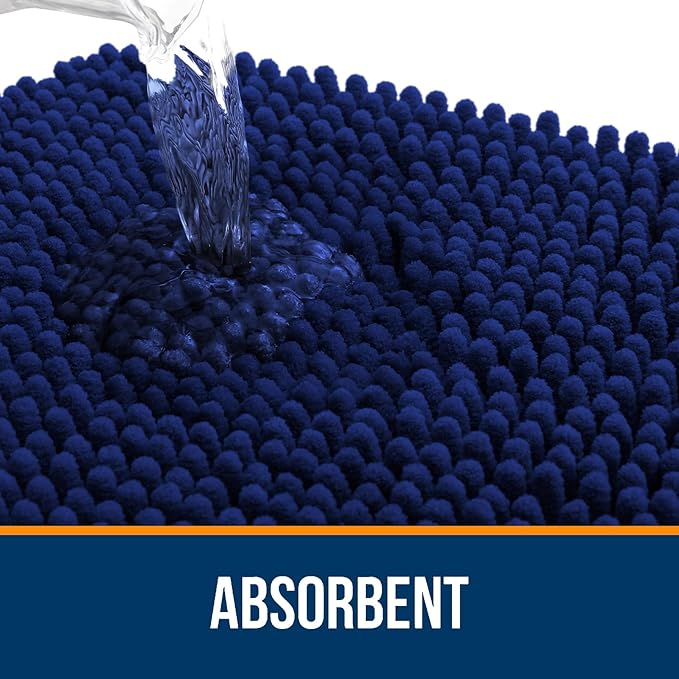 OLANLY Bathroom Rugs 47x20, Extra Soft Absorbent Chenille Bath Rugs, Rubber Backing Quick Dry, Machine Washable Bath Mats for Bathroom Floor, Tub and Shower, Home Decor Accessories, Navy