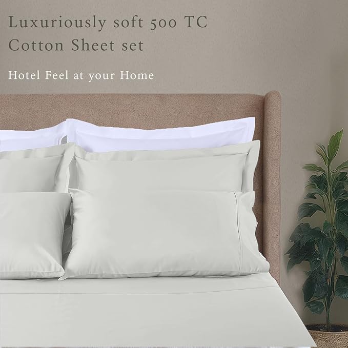 Threadmill Cotton Queen Sheet Set, 500 Thread Count Bed Sheets, 100% Cotton Sheets Set for Queen Size Bed, Smoother Than Egyptian Cotton Claims, 4 Pc Set with Deep Pockets, Light Grey